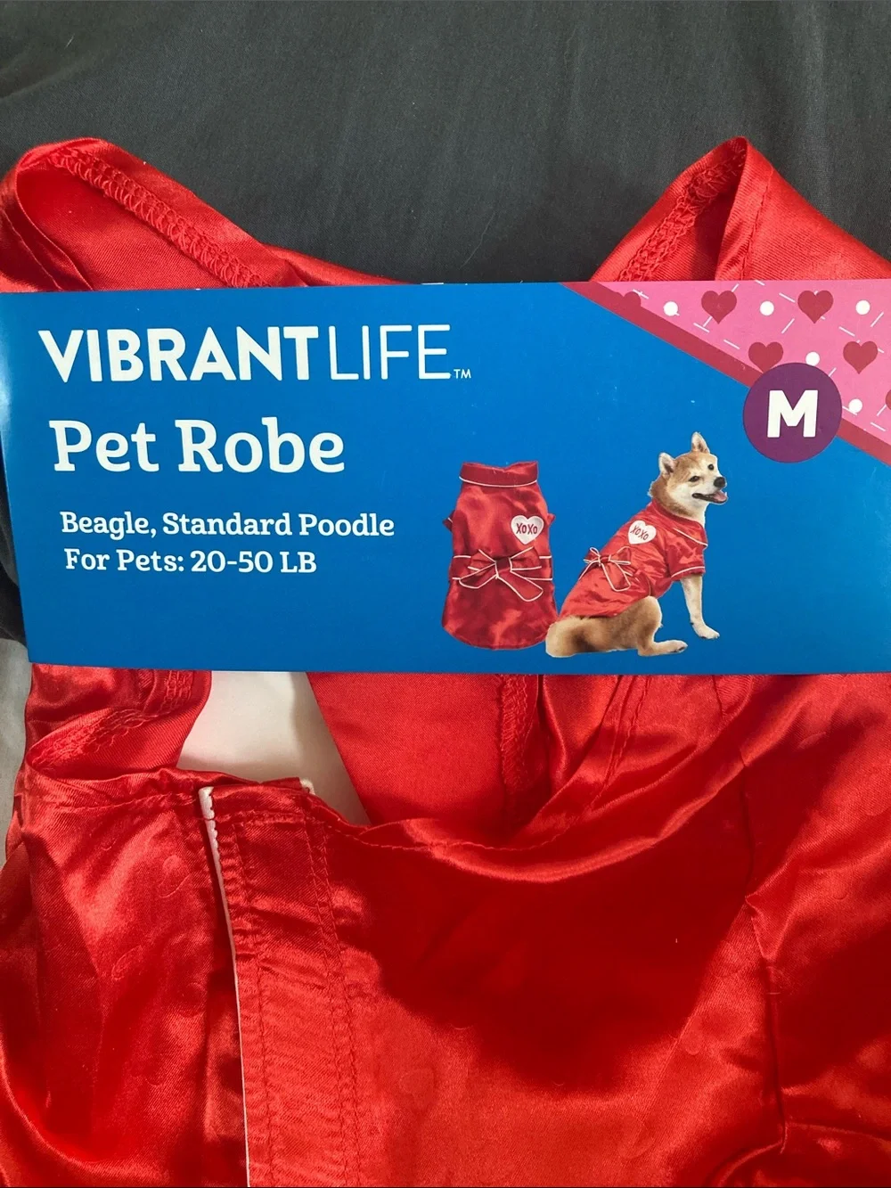 Vibrant Satin Red Pet Robe with White Trim - Medium
